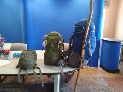 Three backpacks on a table