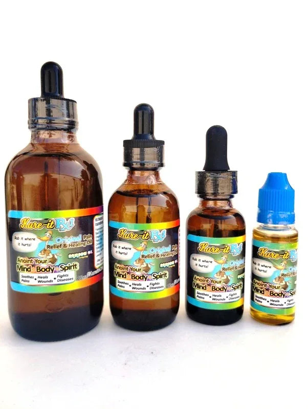 4 sizes of Bible Anointing oils Kure-it Rx1 blend.