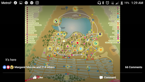 Map of a park with various locations and features displayed on a digital screen.