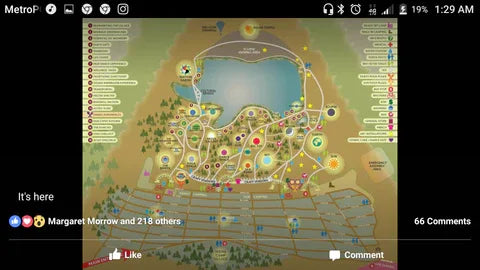 Map of a park with various locations and features displayed on a digital screen.