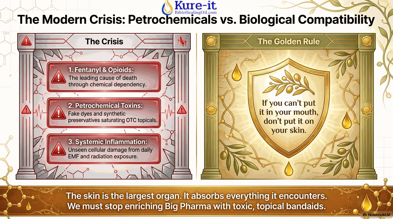 Diagram comparing Petrochemicals vs. Biological Compatibility with Kure-it branding.