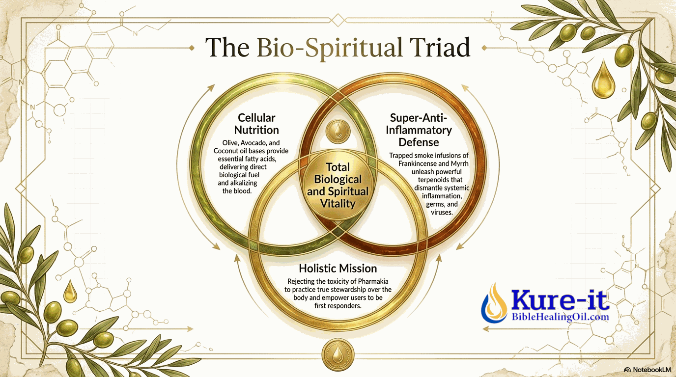Diagram of 'The Bio-Spiritual Triad' with Kure-it logo on a decorative background