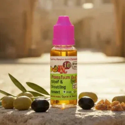 Rx10 Ultra Bible anointing oil 20ml  purple cap premium healing oil on a stone with olives