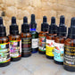 Kure-it Biblical anointing oil bottles on a stone surface in Old city Jerusalem.