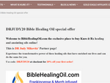 Website page for Bible Healing Oil with promotional text and logo.