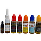 Collection of various bottles with colorful caps on a white background