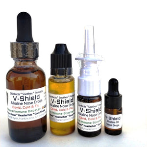 V-Shield alkaline nasal oil for covid, cold and flu symptoms.